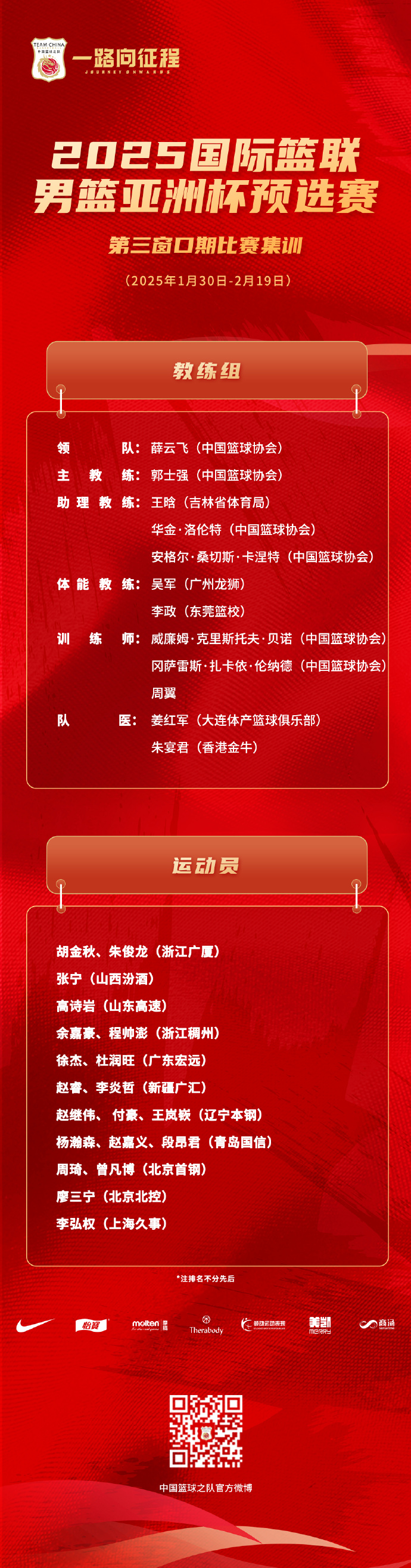 直播吧：中国男篮大名单预计裁掉5人